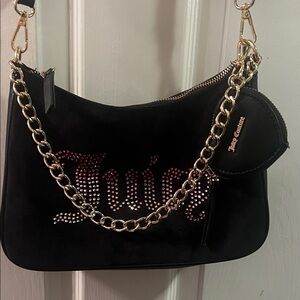 Juicy Couture Black Shoulder Bag with Gold Accents set! Wallet & heart wristlet